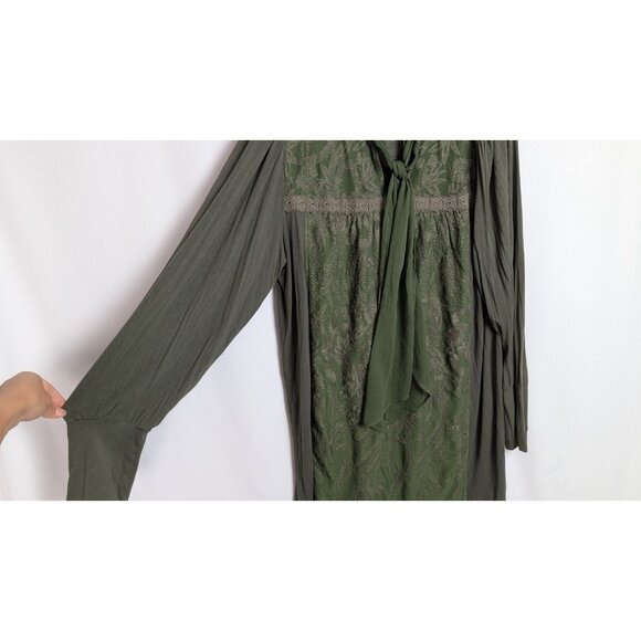 TINY Anthropologie Isla Embroidered Tunic Dress Long Sleeve Tie Neck Green XL - Picture 9 of 11